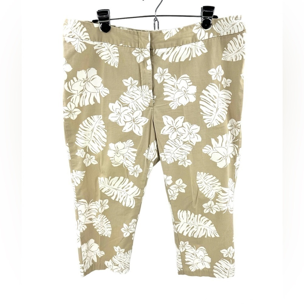 Chicos Pants Womens XL Floral Crop Stretch Cotton Tropical Hawaiian Beachy Comfy